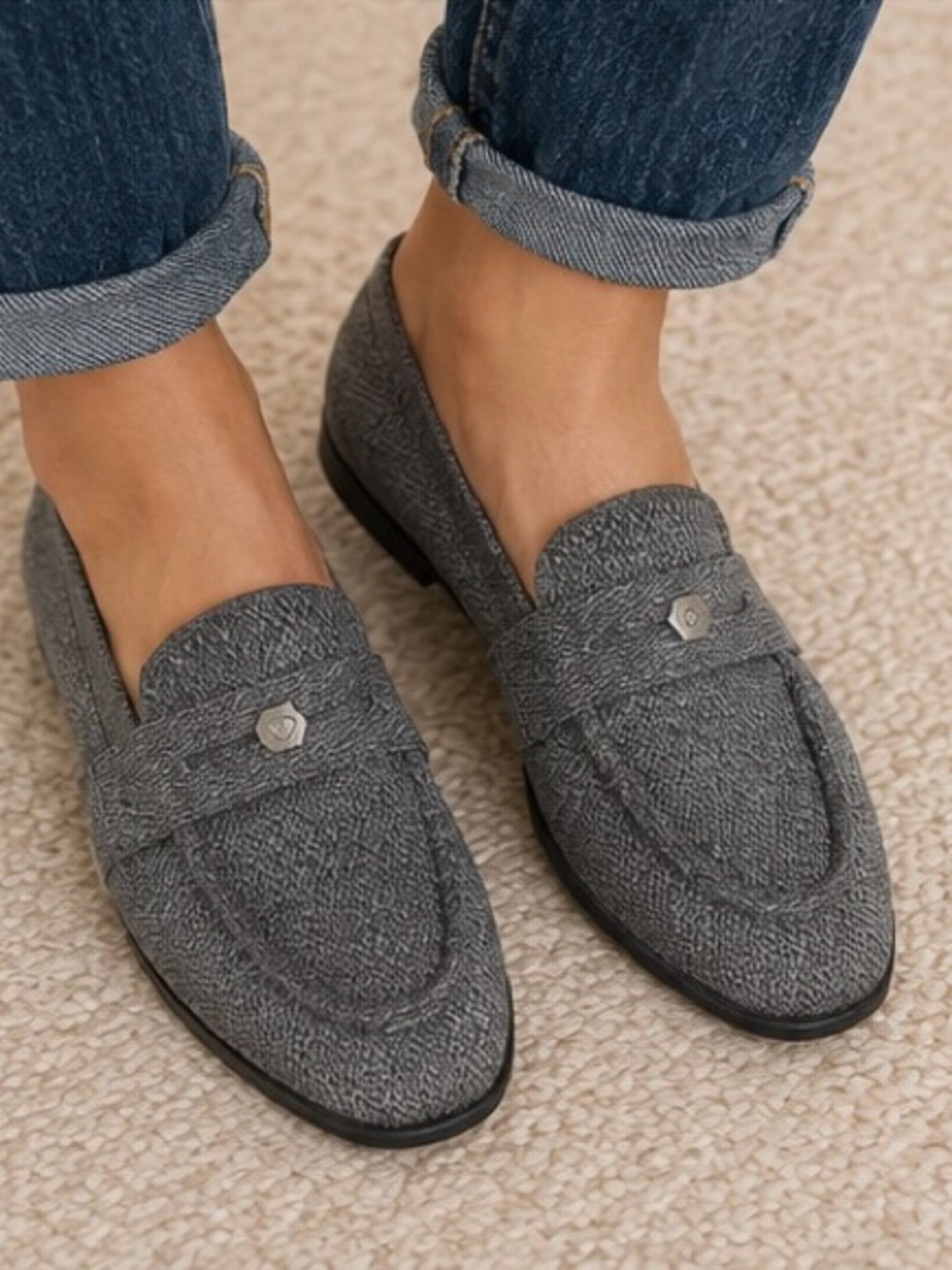 VIVAIA Eloise Almond Toe Penny Loafers Gray Knit EU 43 US 12